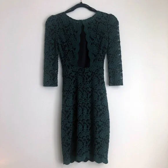 Olive Green Lace Mid-Sleeve Dress | Size 3-4 (US Small) - Picture 7 of 14
